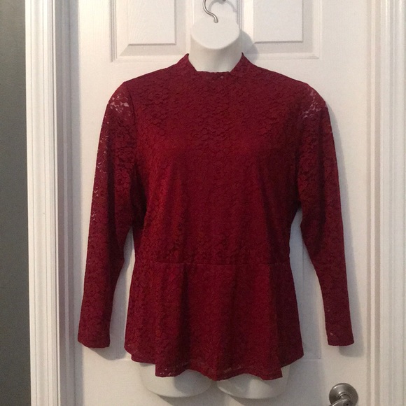 Lane Bryant Tops - 👠 Beautiful Deep Red Lace Peplum Blouse 🔥